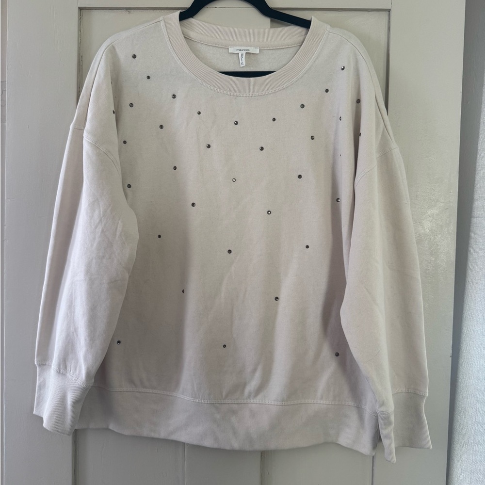 Maurices Studded Crewneck Sweatshirt | Size L | Cream | Cozy & Cute
